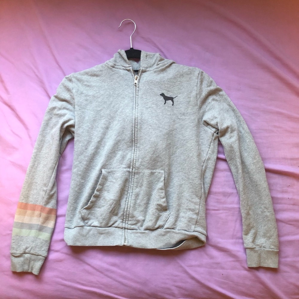 PINK Grey Zip Up Sweater